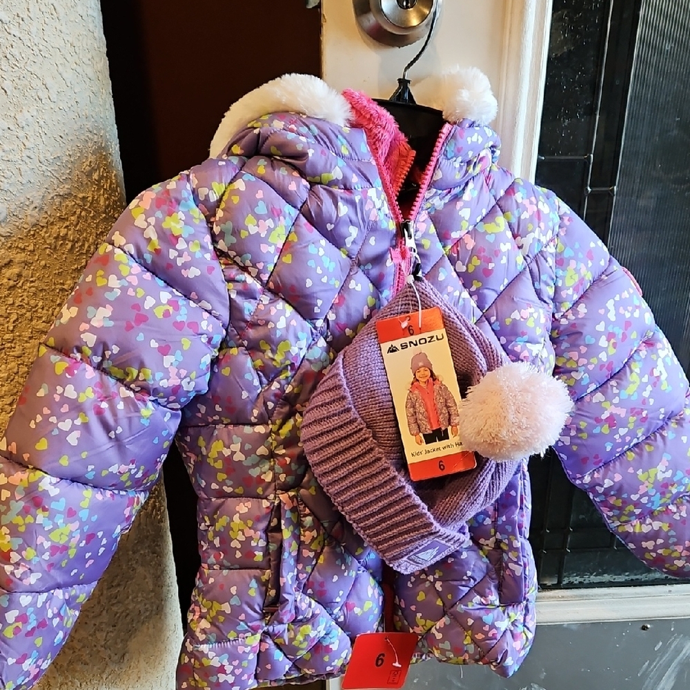 Snozu Purple Kids Puffer Jacket with Hat